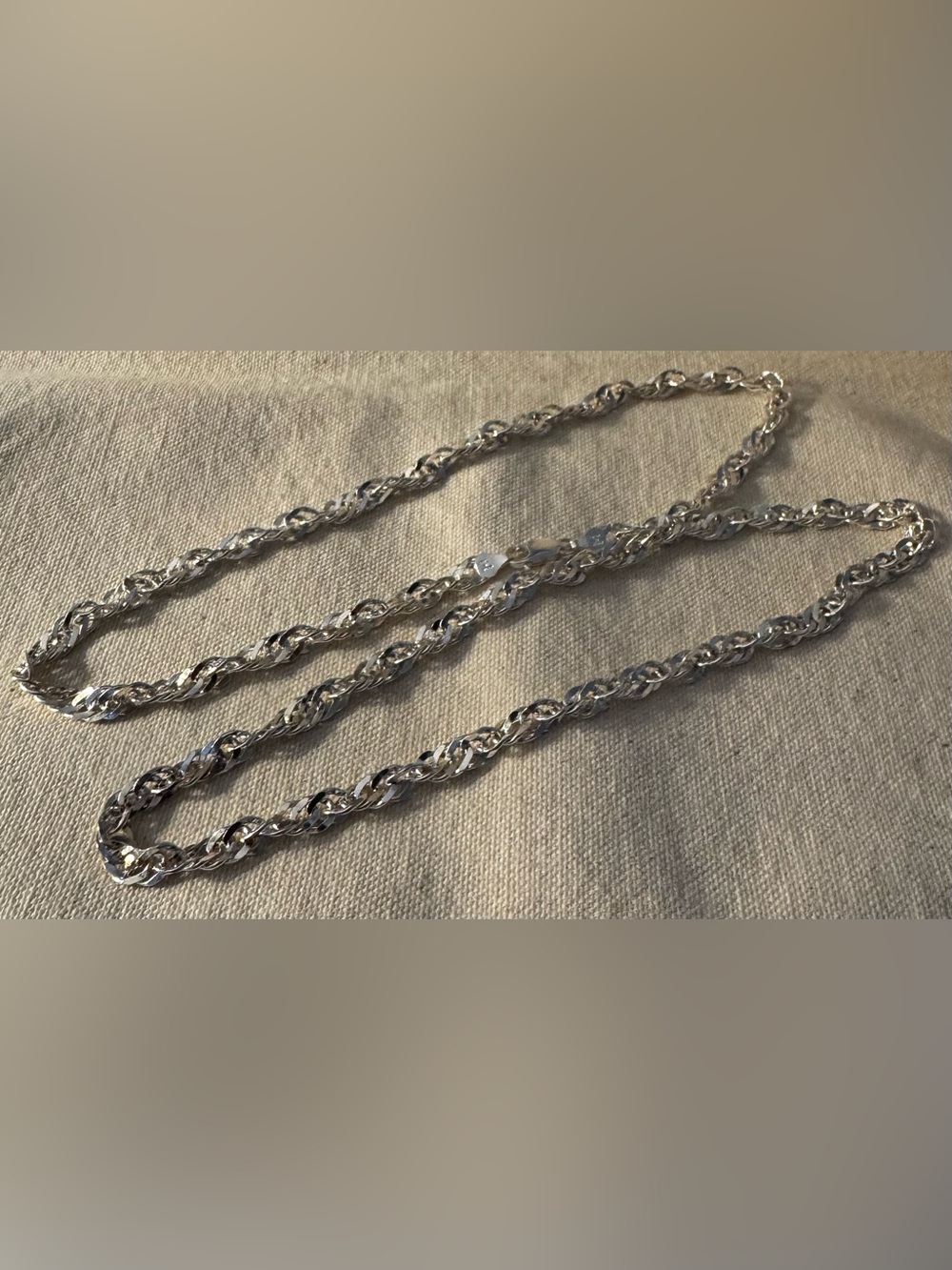 Sterling Silver Twisted Rope Chain Necklace 20” long